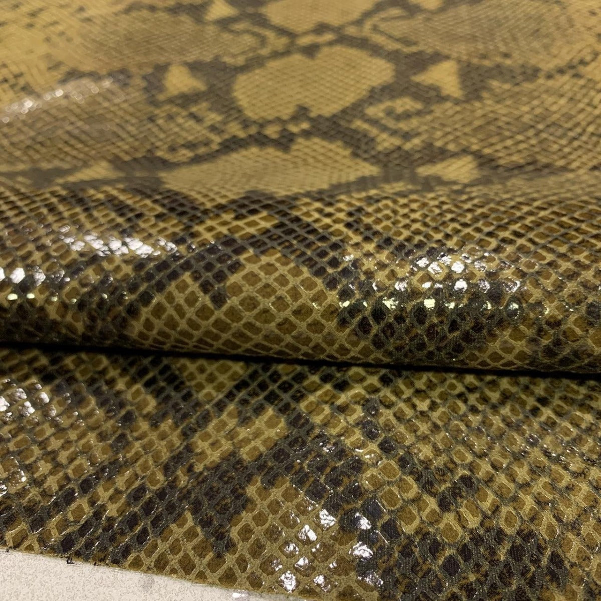 Bronze Glossy Snake print leather, Genuine Italian calf skin